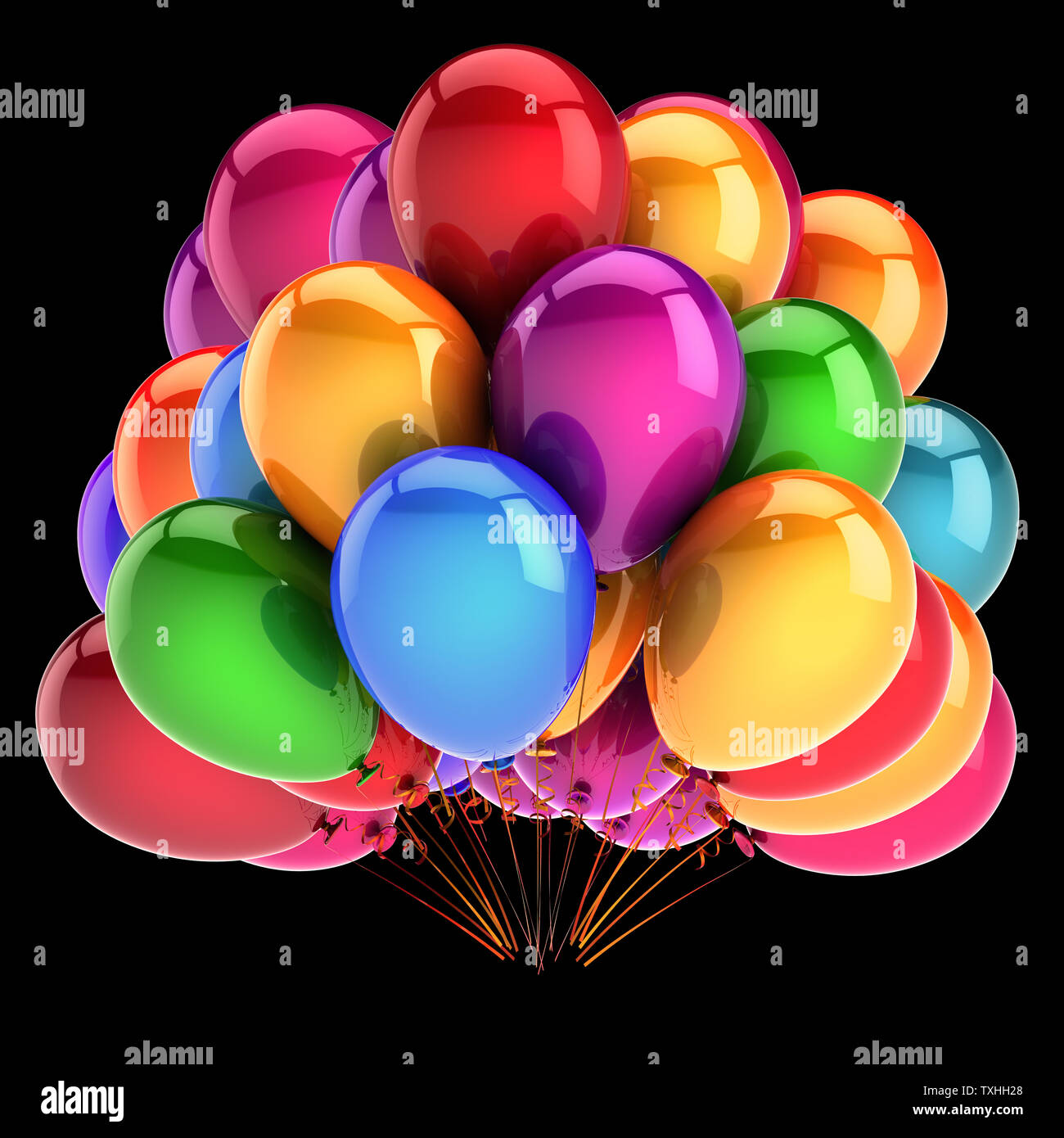 multicolored colorful party balloons bunch. birthday decoration beautiful.  group of helium balloon glossy. entertainment symbol. 3d illustration Stock  Photo - Alamy