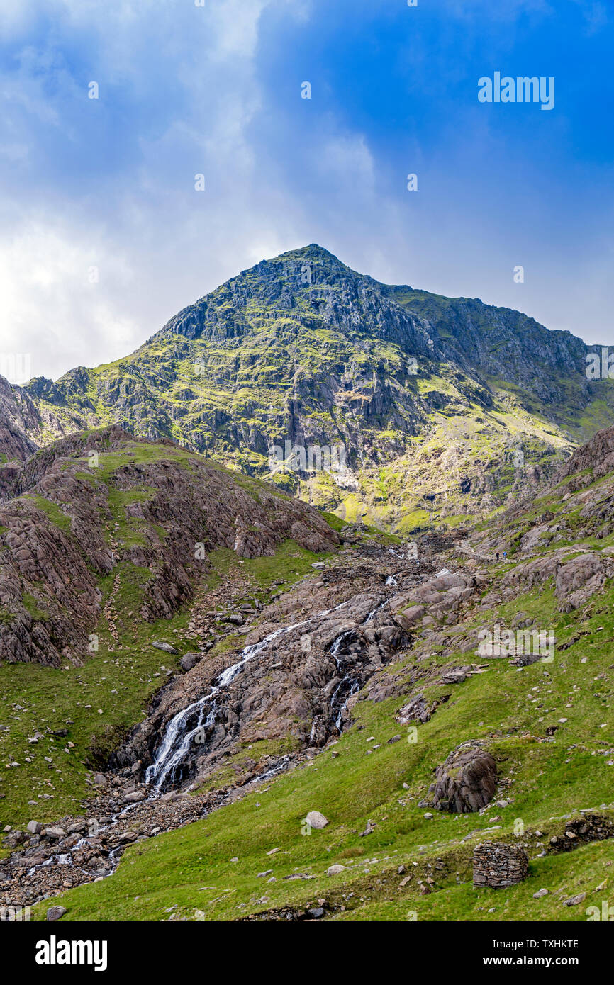 The east face of Snowdon (3,560ft) as viewed from the Miners Track, Snowdonia National Park, Gwynedd, Wales, UK Stock Photo