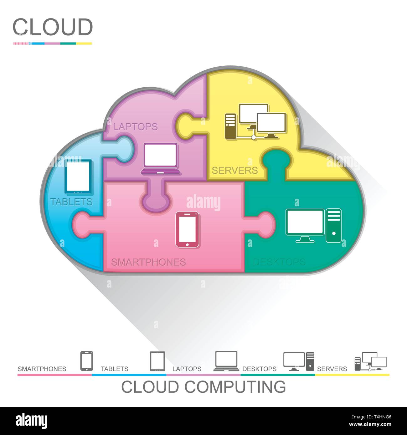 Cloud computing puzzle concept design, vector Stock Vector