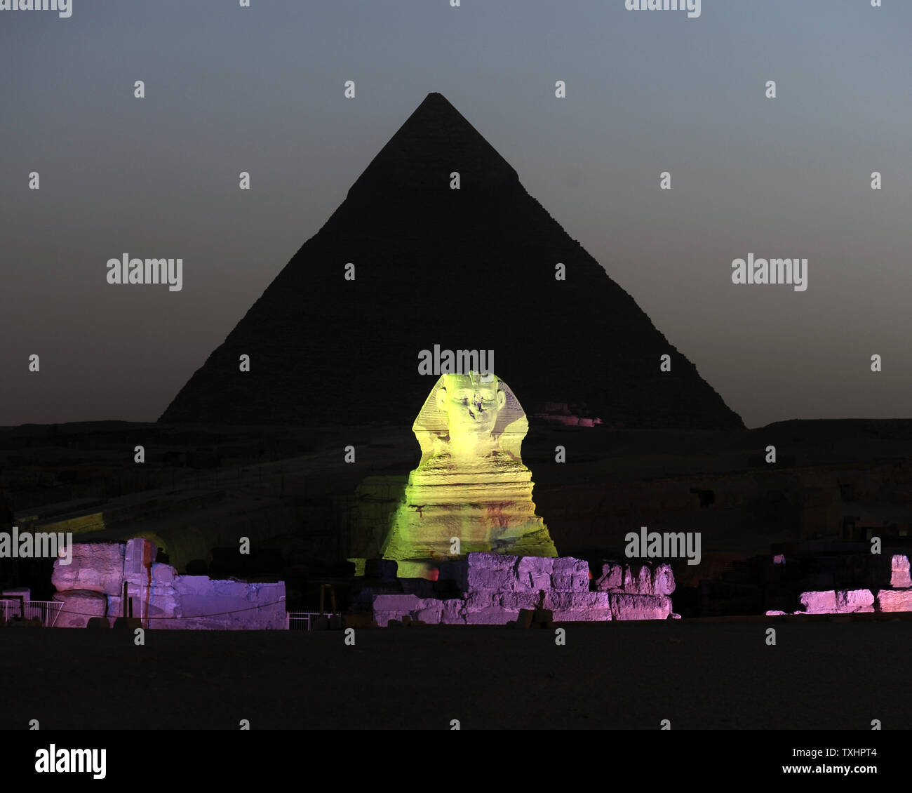 Light and sound show great pyramids sphinx giza hi-res stock ...