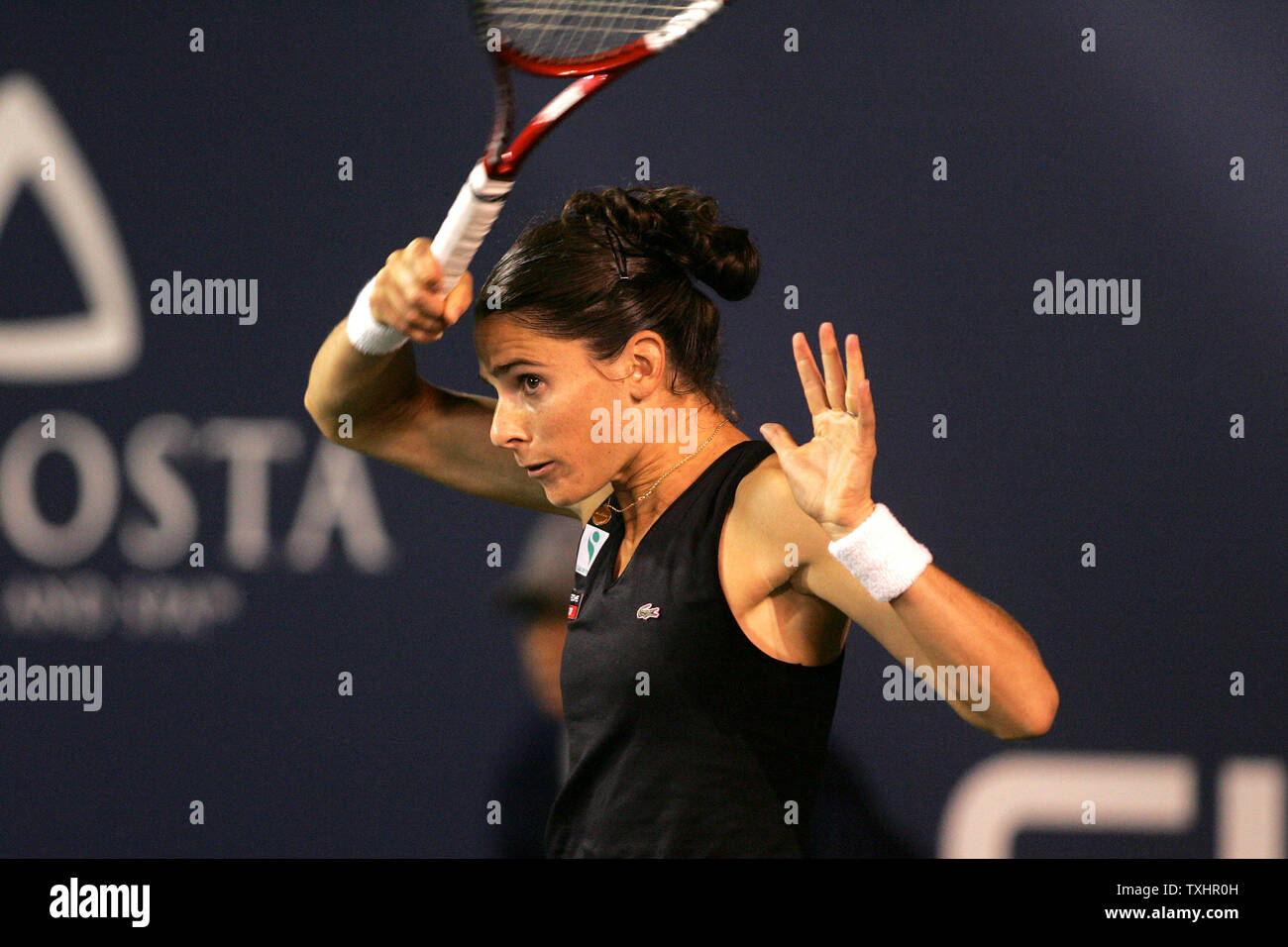 Nathalie Dechy of France is defeated by Mary Pierce of France (7-5, 6-3) in 3rd round match at Acura Classic women's tennis tournament, Carlsbad, California, USA on August 04, 2005. Singles final is on Sunday, August 7, 2005.  (UPI Photo/Tom Theobald) Stock Photo