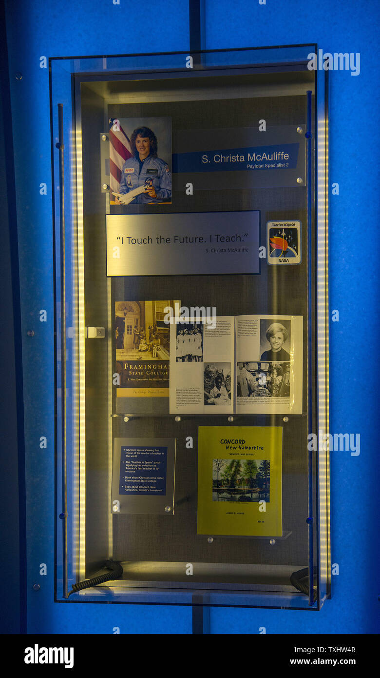 Personal items of astronaut, teacher, Christa McAuliffe are on display at the newest exhibit 'Forever Remembered' at the  Kennedy Space Center Visitor Complex on June 29, 2016. The exhibit honors the fallen astronauts from space shuttle missions STS 51-L, Shuttle 'Challenger' and STS 107, Shuttle 'Columbia'. Remnants of each vehicle are exhibited for viewing as are personal items of the individual astronaut who perished in each of the orbiters.  Photo by Joe Marino-Bill Cantrell/UPI Stock Photo