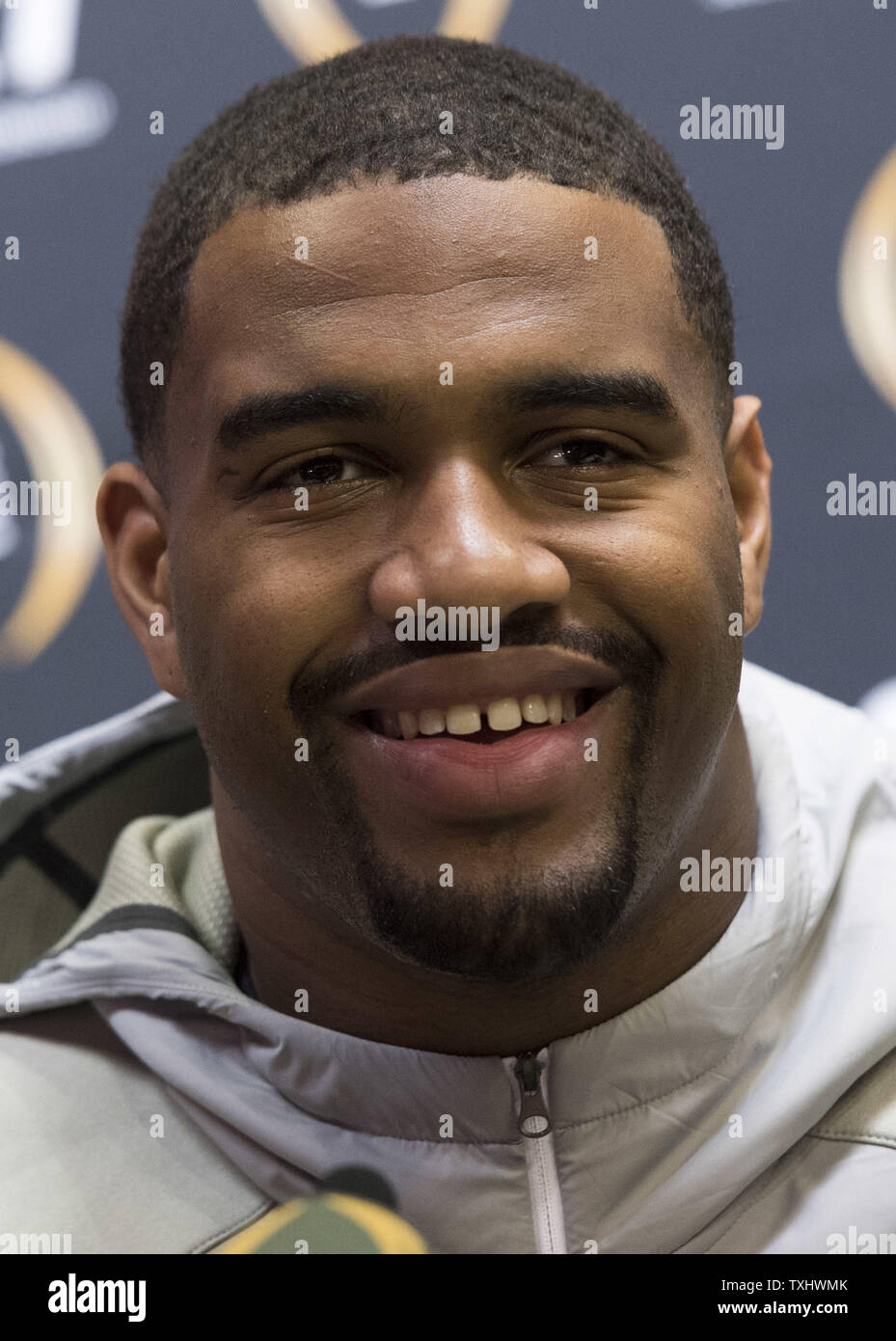 Alabama Crimson Tide Defensive Lineman Jonathan Allen talks to reporters on media day prior to the NCAA Football National Championship, in Tampa, Florida on January 7, 2017. Alabama will take on the Clemson Tigers in the College Football National Championship on Monday. Photo by Kevin Dietsch/UPI Stock Photo
