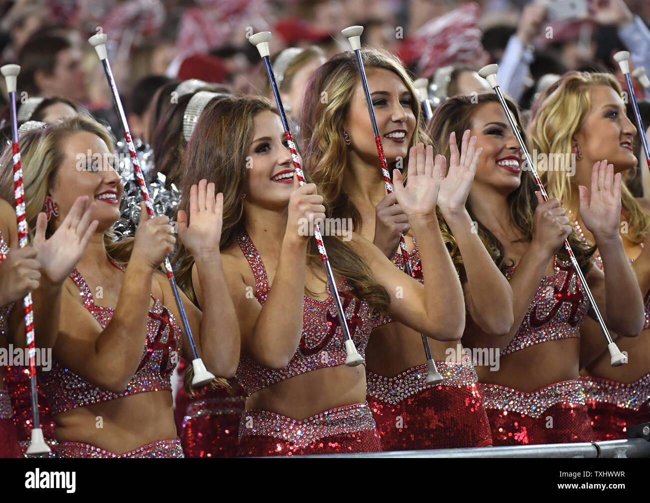 Baton Girls watch the Clemson Tigers play the Alabama Crimson Tide in the  2017 College Football Playoff National Championship in Tampa, Florida on  January 9, 2017. Photo by Kevin Dietsch/UPI Stock Photo - Alamy