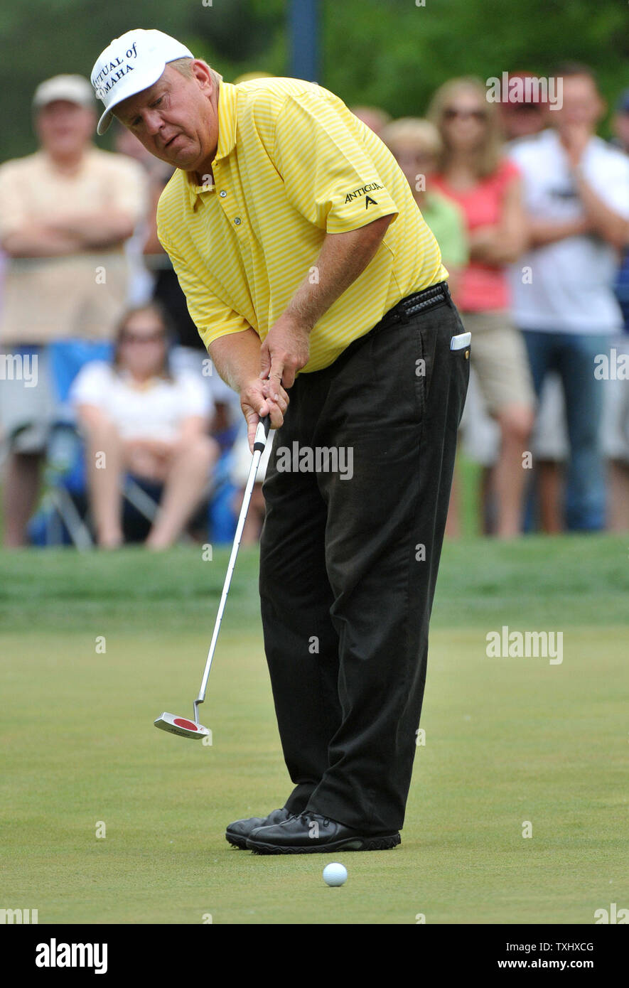 Billy Mayfair putts on the 6th green during the third round of the Quail Hollow Tournament in Charlotte, North Carolina on May 1, 2010.   UPI/Kevin Dietsch Stock Photo