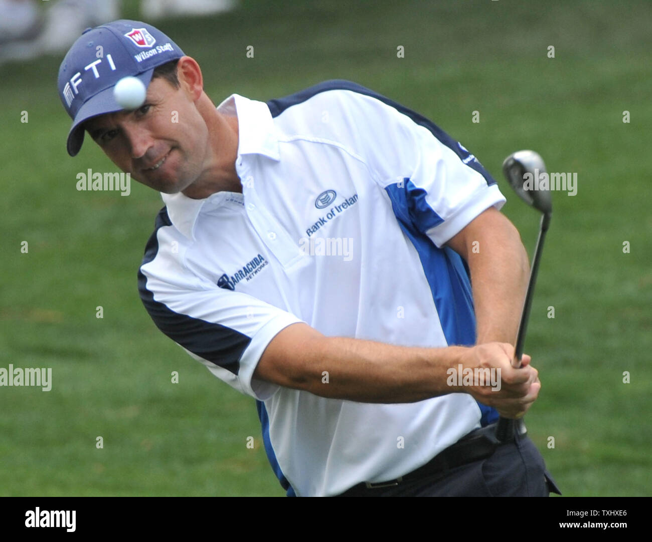 Padraig Harrington chips on the 16th fairway during the fourth round of the Quail Hollow Tournament in Charlotte, North Carolina on May 2, 2010.   UPI/Kevin Dietsch Stock Photo
