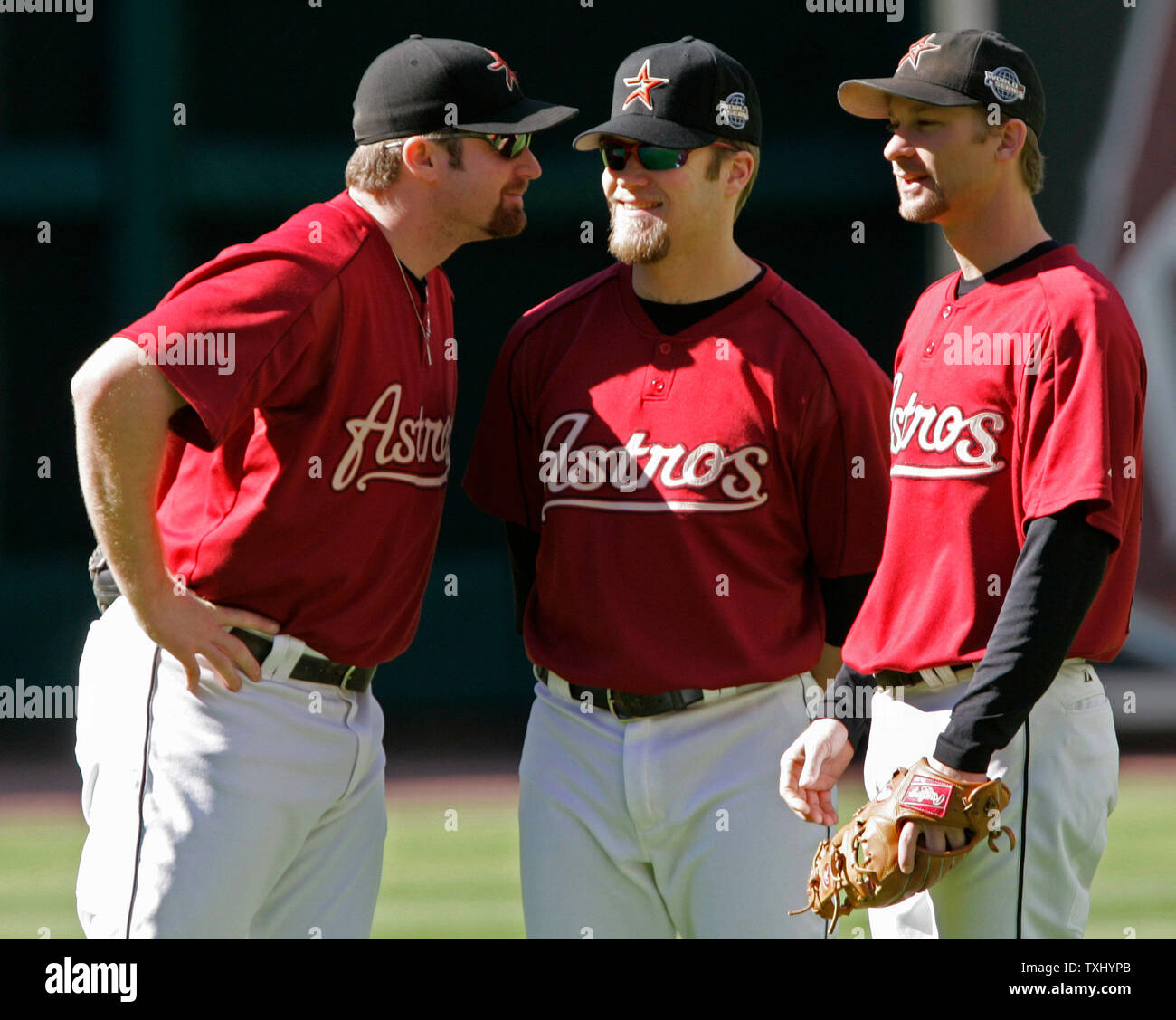Houston Astros' Morgan Ensberg, from left, Eric Bruntlett and Adam