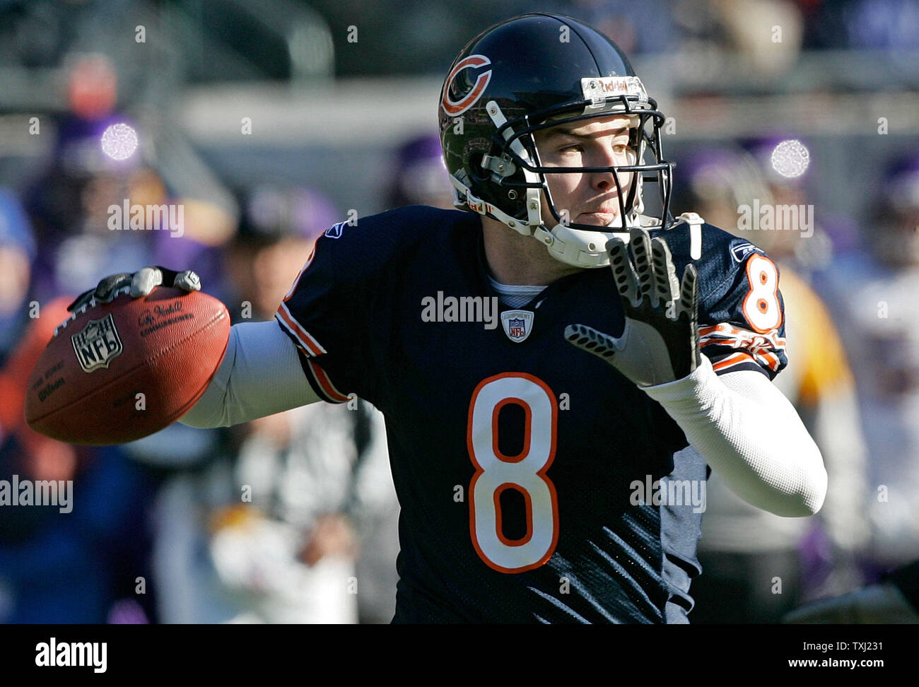 Chicago Bears kick returner Devin Hester (23) breaks Minnesota Vikings  Heath Farwell's (59) tackle on his way to an 89-yard punt return for a  touchdown during the first quarter at Soldier Field