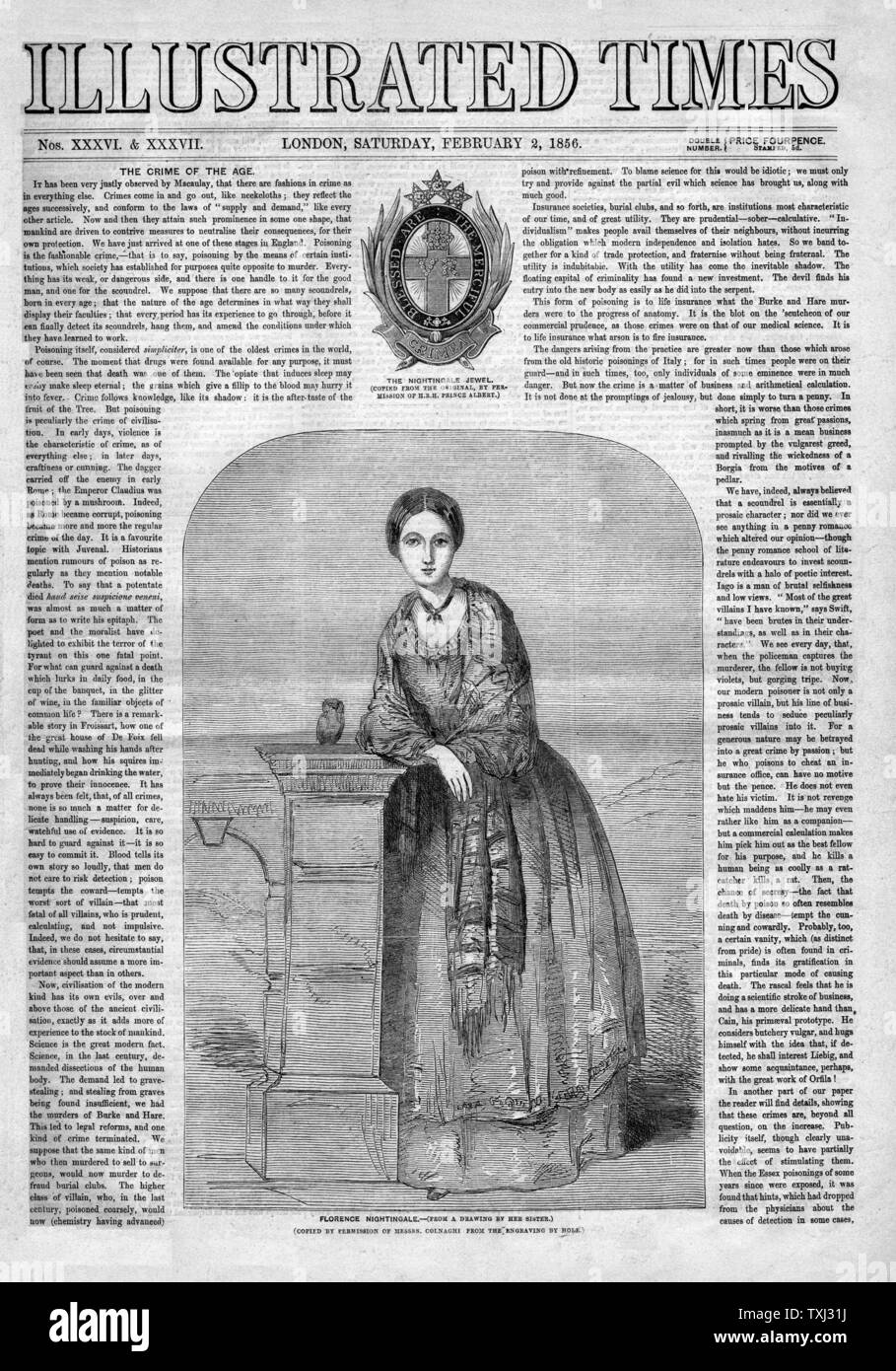 1856 Illustrated Times front page illustration of Florence Nightingale Stock Photo