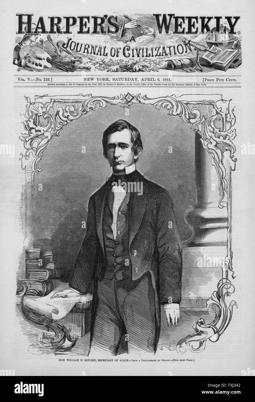 1861 Harper's Weekly front page William Seward, US Secretary of State Stock Photo