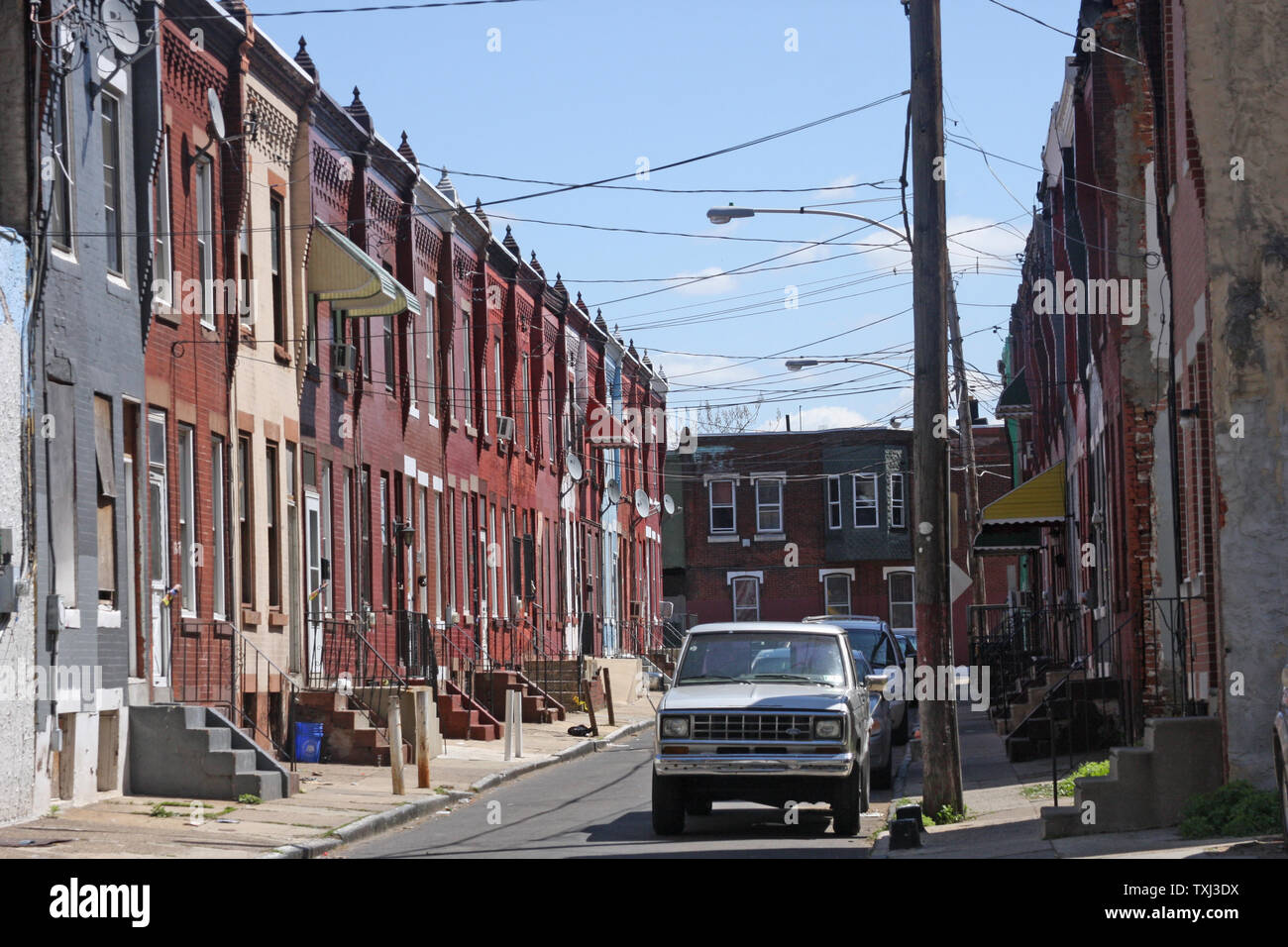 Adjacent townhomes in impoverished neighborhood in Philadelphia, PA