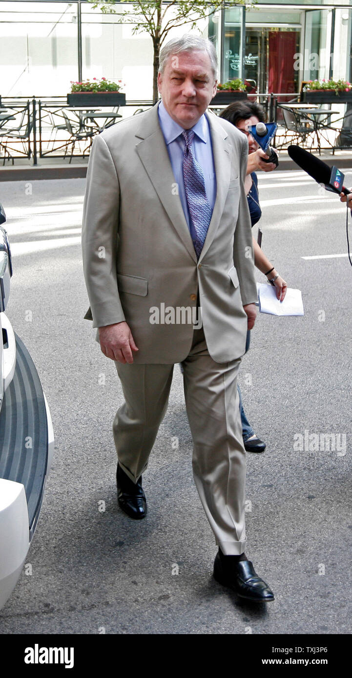 Former Hollinger International chairman Conrad Black arrives at federal court to hear the verdict in his fraud trial in Chicago on July 13, 2007. Black was found guilty on four of 13 charges against him, three counts of mail fraud and one count of obstruction of justice, and faces up to 35 years in prison. (UPI Photo/Brian Kersey) Stock Photo