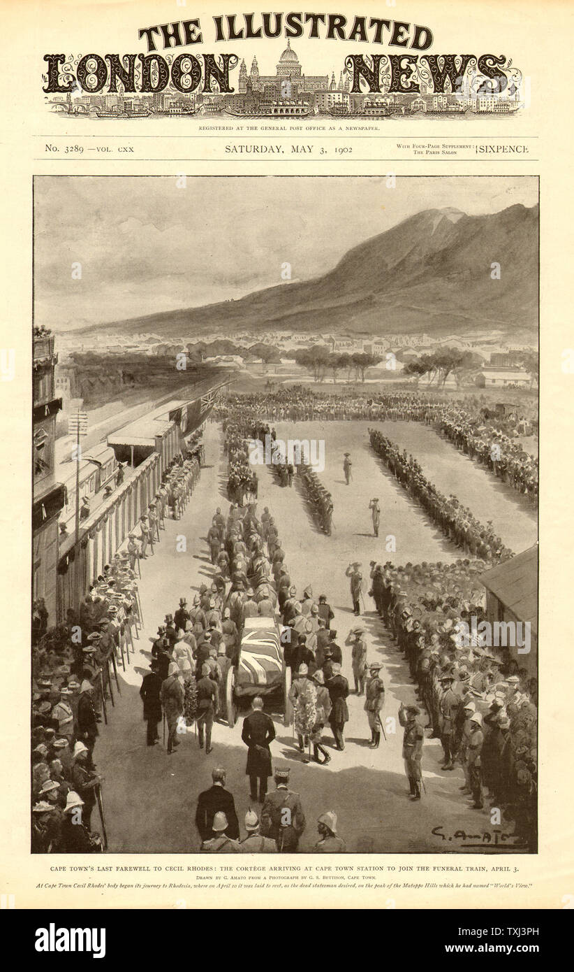 1902 Illustrated London News front page Cecil Rhodes funeral cortege Cape  Town, South Africa Stock Photo - Alamy