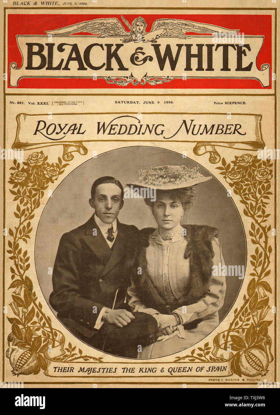 1906 Black & White magazine front page Royal Wedding King & Queen of Spain Stock Photo