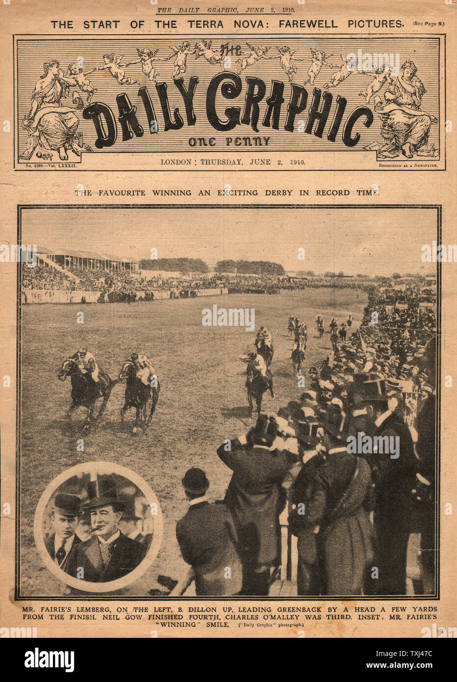 1910 Daily Graphic Front Page Lemberg Wins The Epsom Derby Stock Photo 