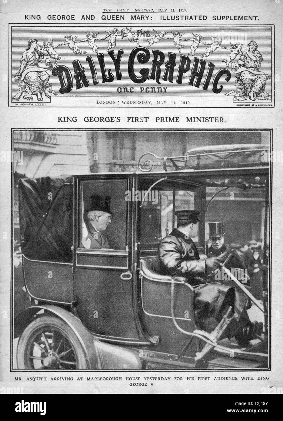 1910 Daily Graphic front page Prime Minister Asquith meets King George V Stock Photo