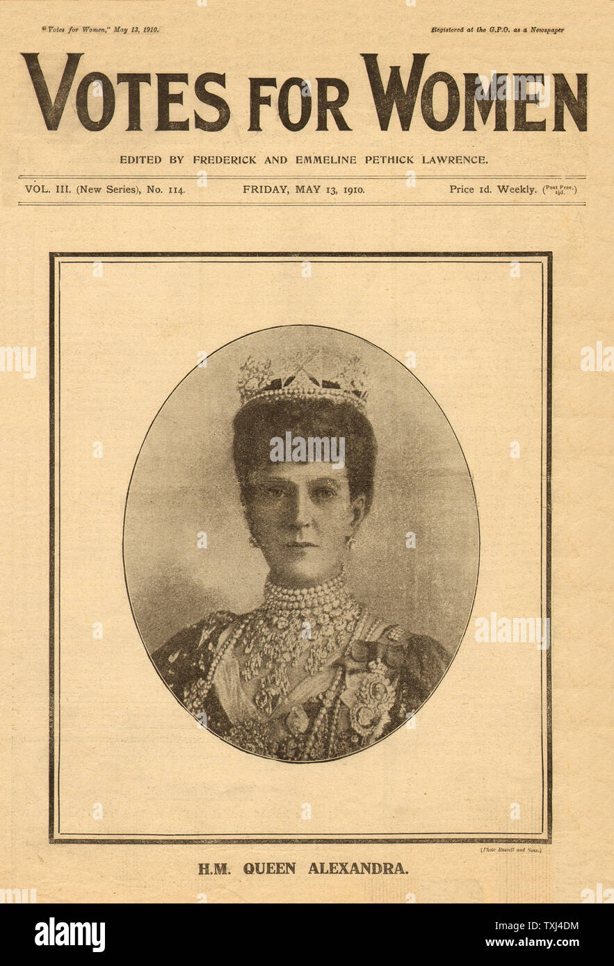 1910 Votes For Women front page Suffragettes Queen Alexandra Stock Photo