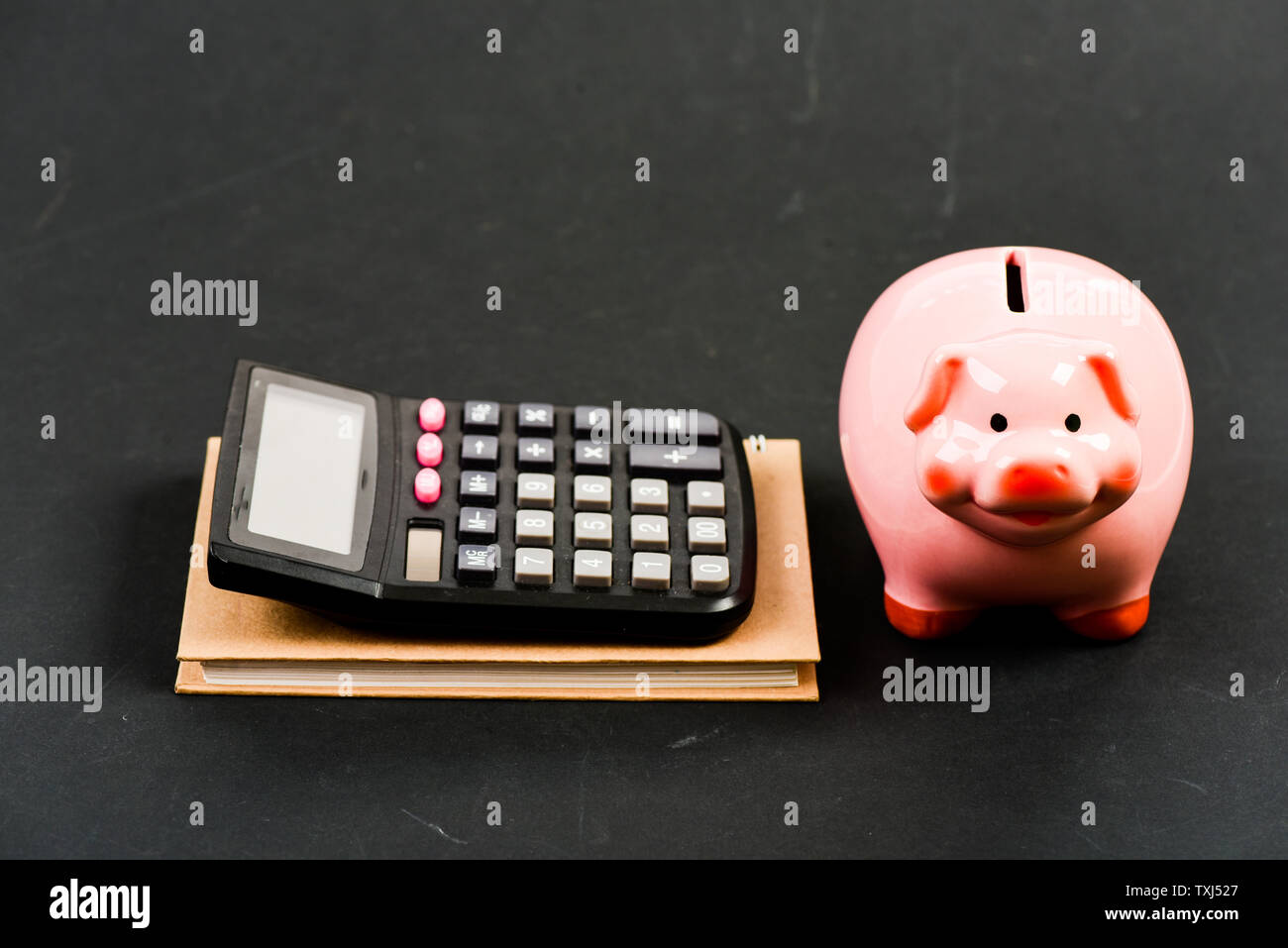 money saving. Accounting and payroll. moneybox with calculator. Piggy bank. planning counting