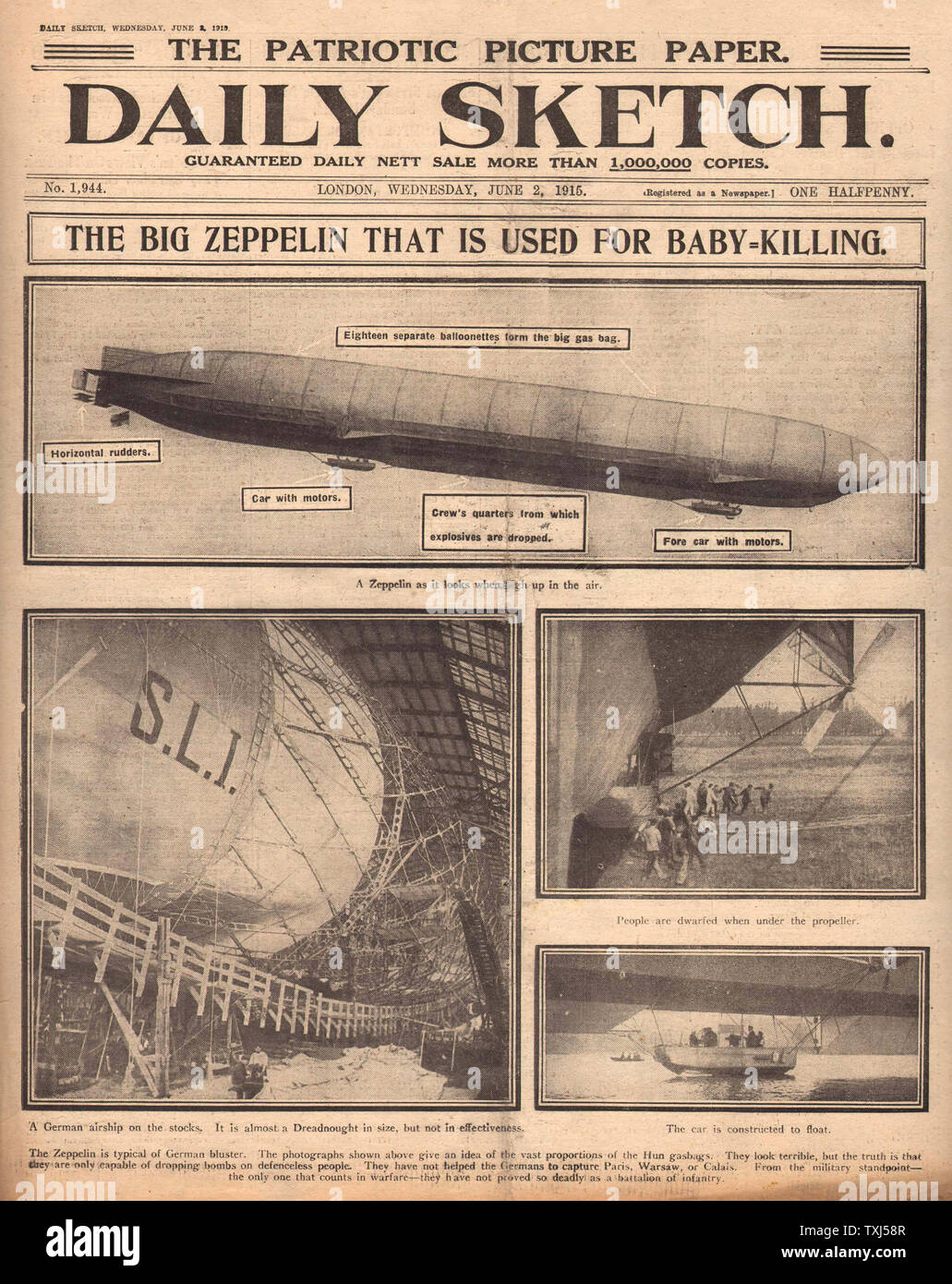 1915 Daily Sketch front page Zeppelin's Stock Photo