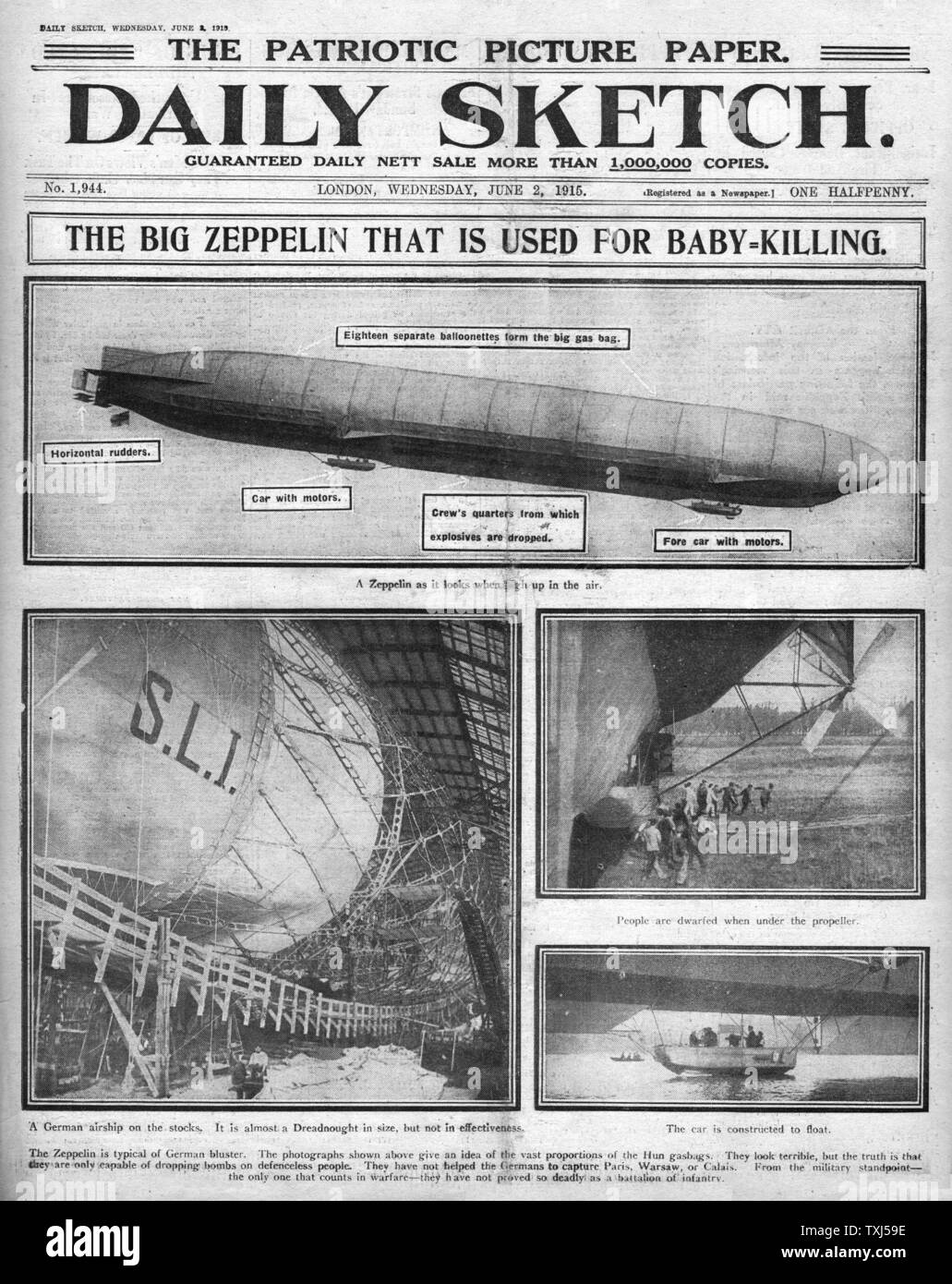 1915 Daily Sketch front page Zeppelin's Stock Photo