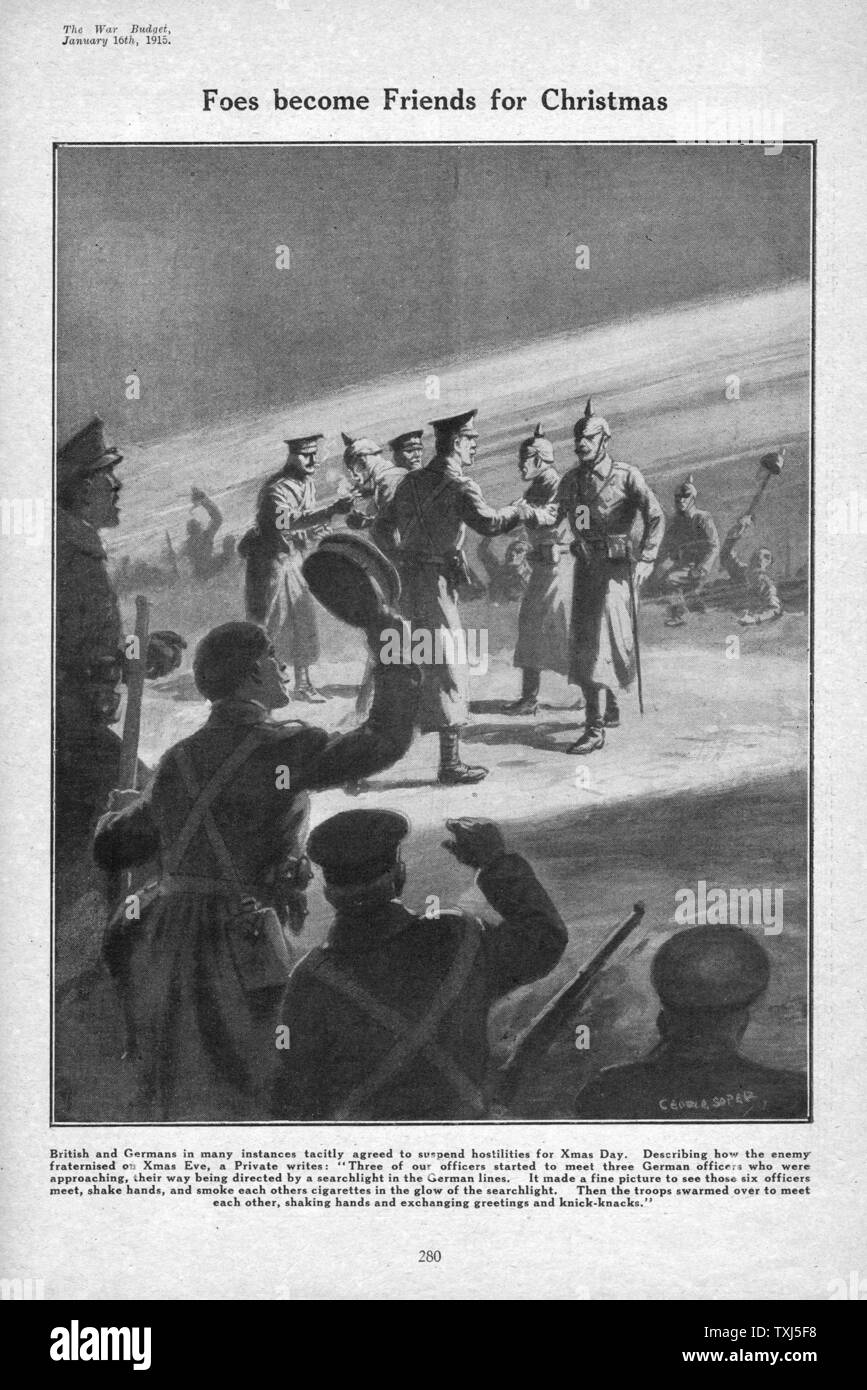 1915 The War Budget magazine front page Christmas Truce illustration Stock Photo