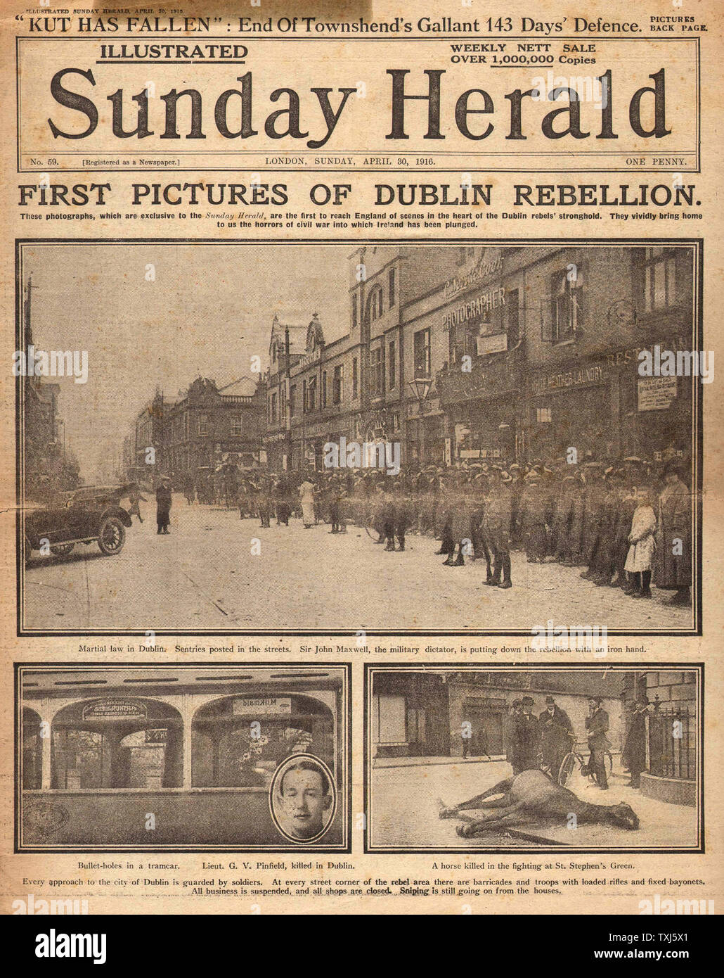 1916 Sunday Herald front page reporting Easter Uprising Ireland Stock