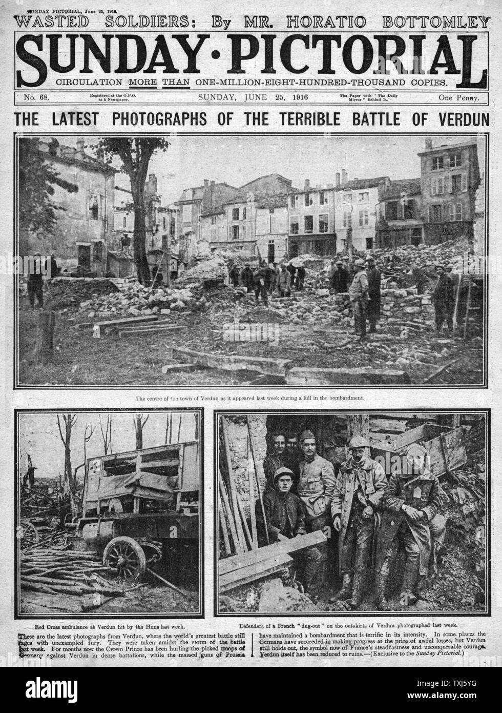 1916 Sunday Pictorial front page reporting Battle of Verdun Stock Photo