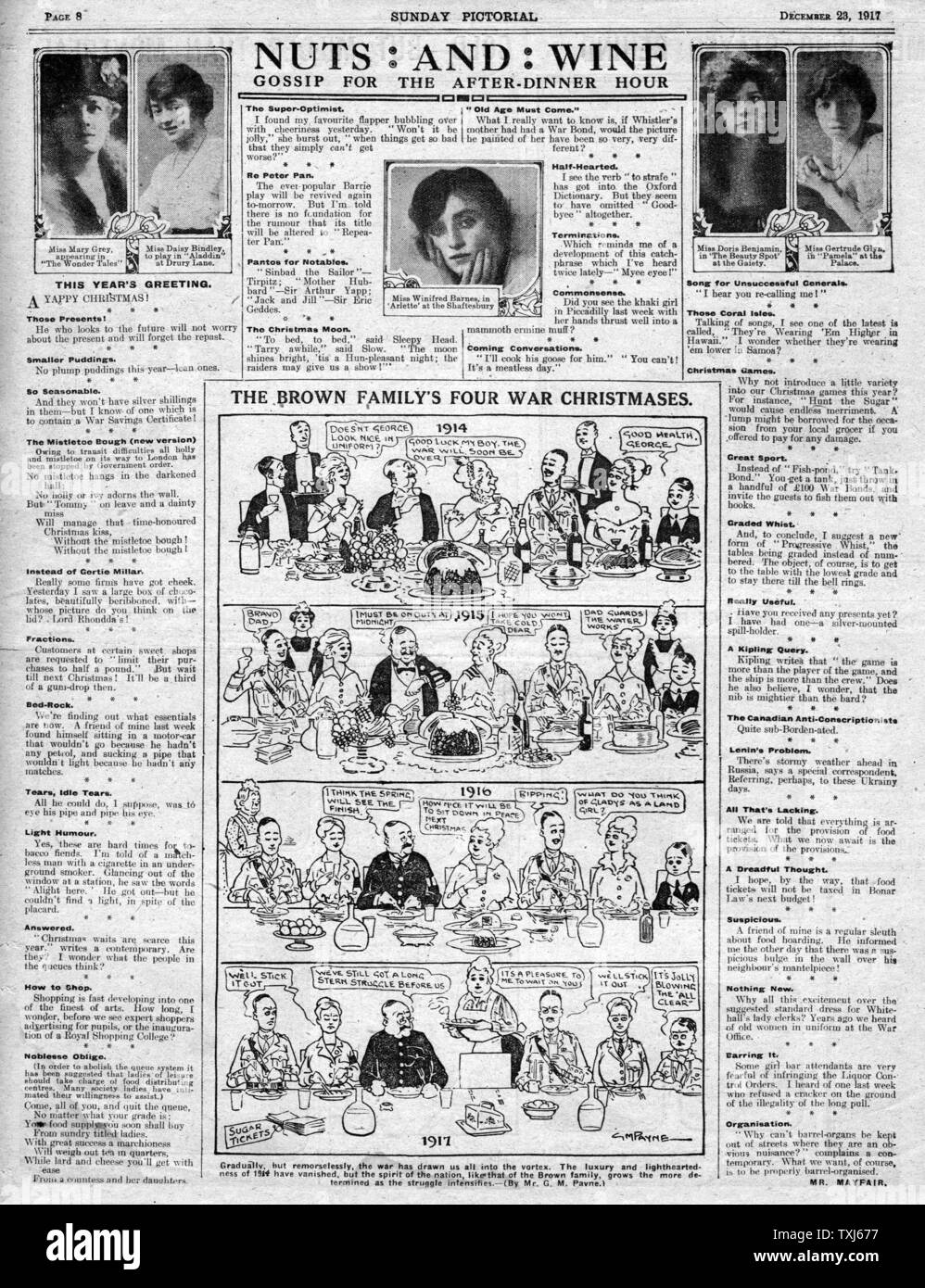 1917 Sunday Pictorial front page reporting Cartoon The Brown Family's Four Christmases Stock Photo