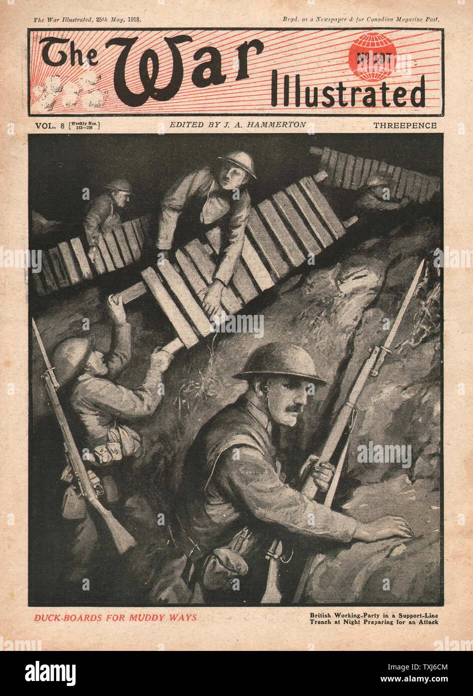 1918 The War Illustrated front page reporting Trench warfare Stock Photo