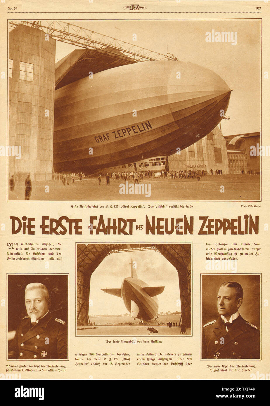 1928 Illustrierte Zeitung Graf Zeppelin Maiden Flight Stock Photo
