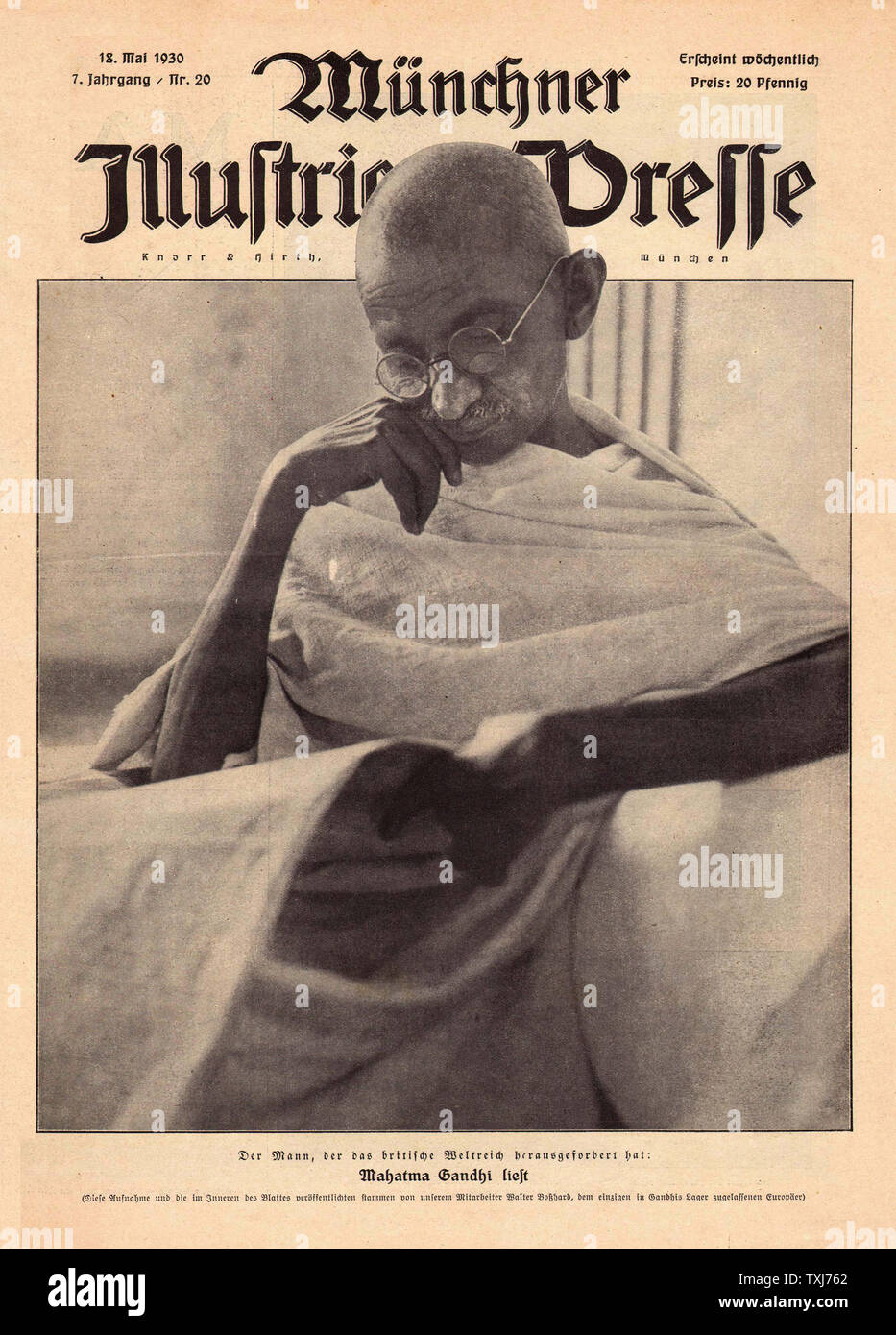 1930 Munchener Illustrierte Presse front page reporting Mahatma Gandhi Stock Photo