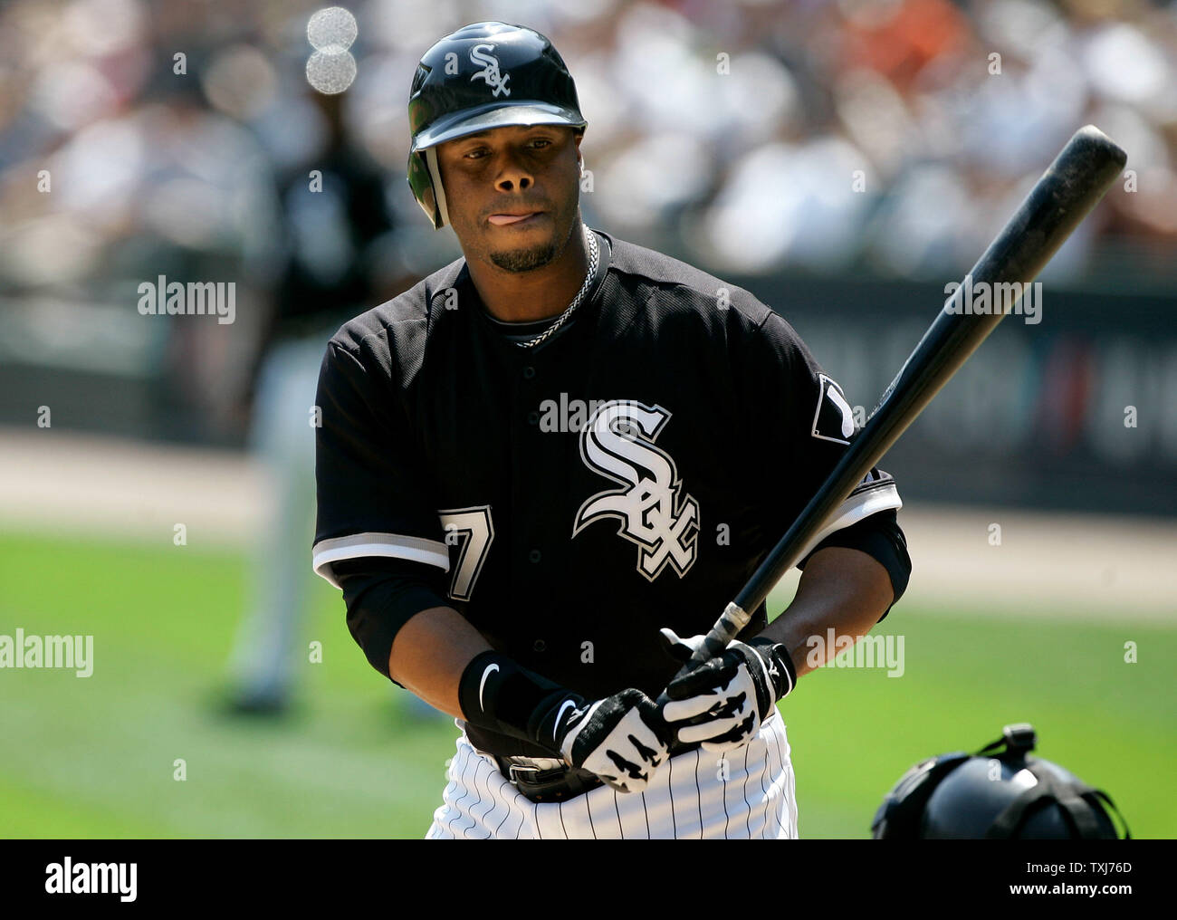 Chicago White Sox's Ken Griffey Jr. steps into the batters box during the  first inning against