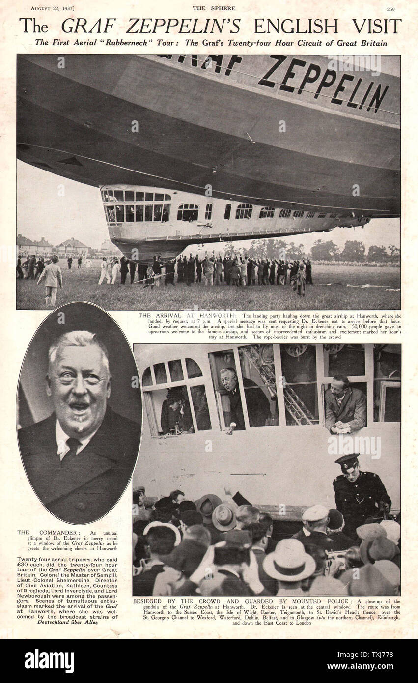 1931 The Sphere Graf Zeppelin airship visits Great Britain Stock Photo