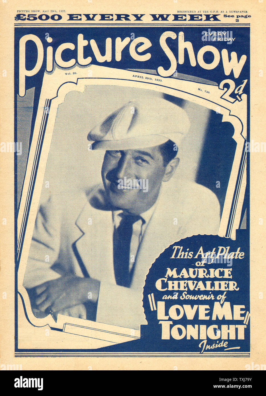 1933 Picture Show Actor Maurice Chevalier Stock Photo