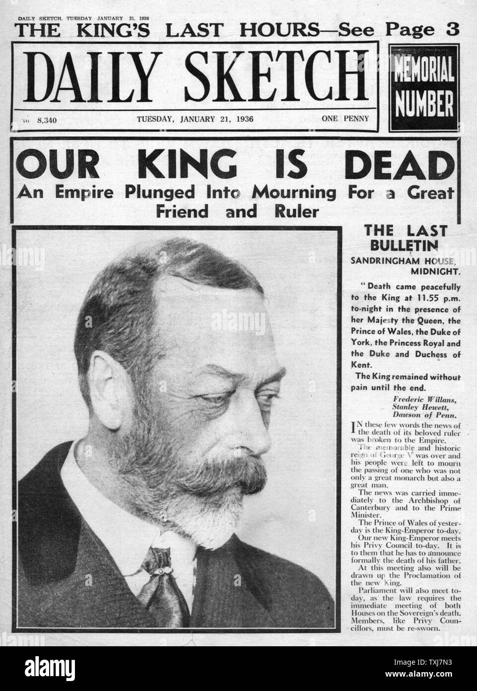 1936 Daily Sketch front page Death of King George V Stock Photo