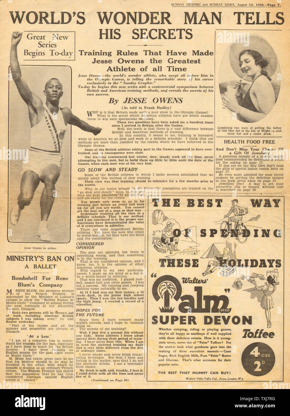 1936 Sunday Graphic front page Berlin Olympics Stock Photo - Alamy