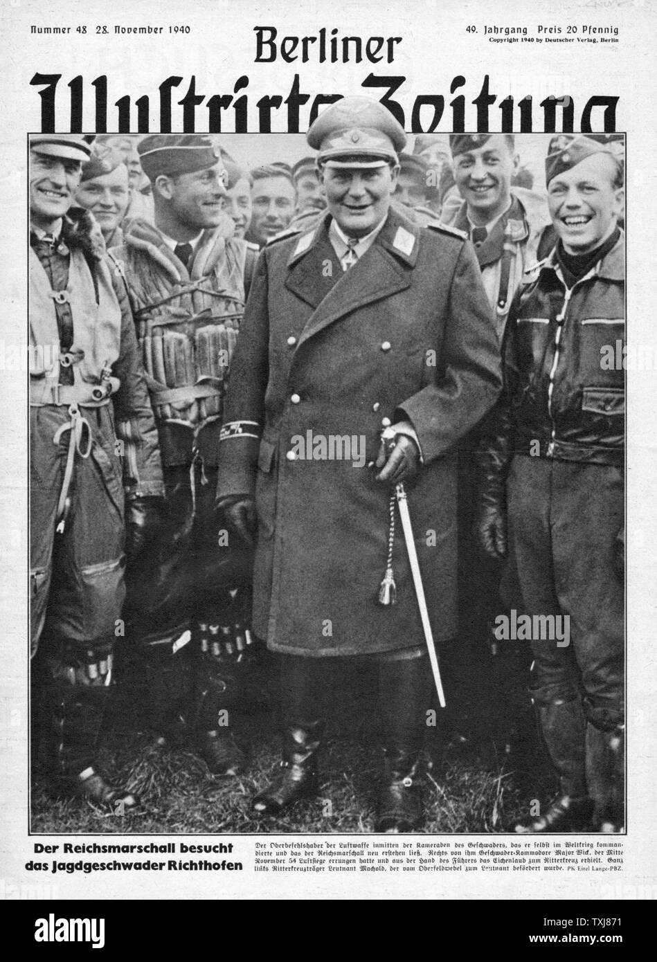 1940 Berliner Illustrierte Zeitung Reichsmarshall Hermann Goring visits the Richthofen Squadron Stock Photo