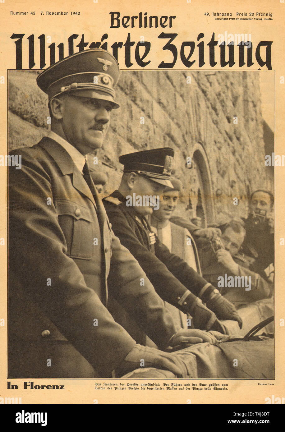 1940 Berliner Illustrierte Beobachter Adolf Hitler in Florence with Benito Mussolini Stock Photo