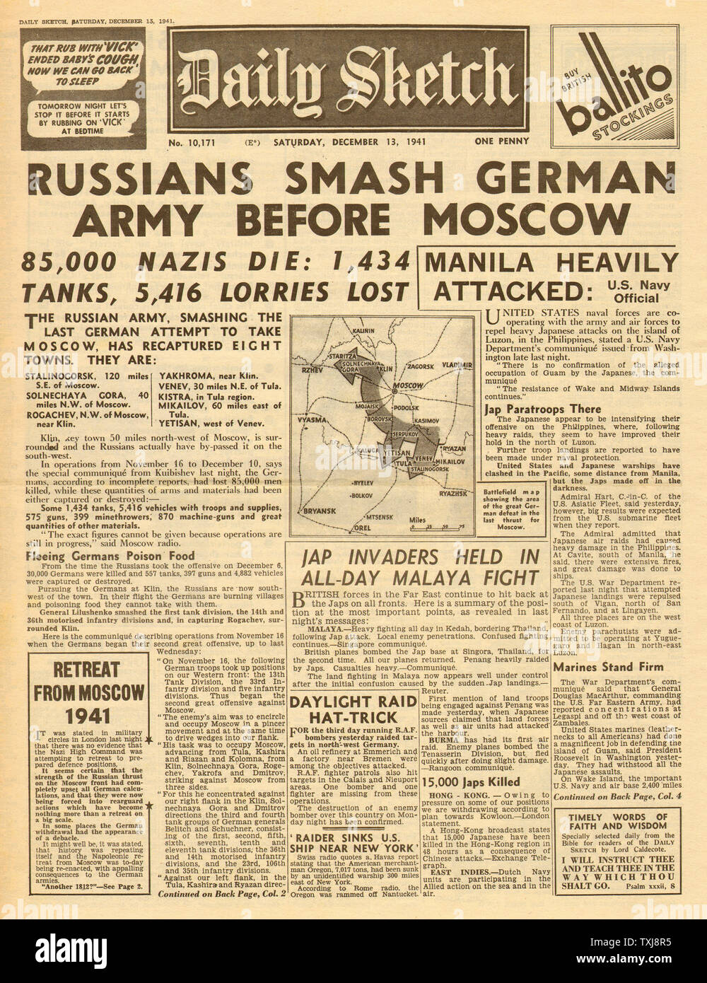 1941 Daily Sketch Invasion of Russia, Operation Barbarossa Stock Photo