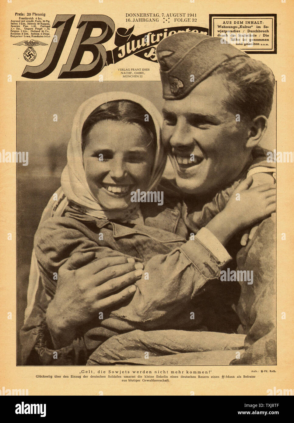 1941 Illustrierte Beobachter Waffen SS soldier and Russian girl Stock Photo