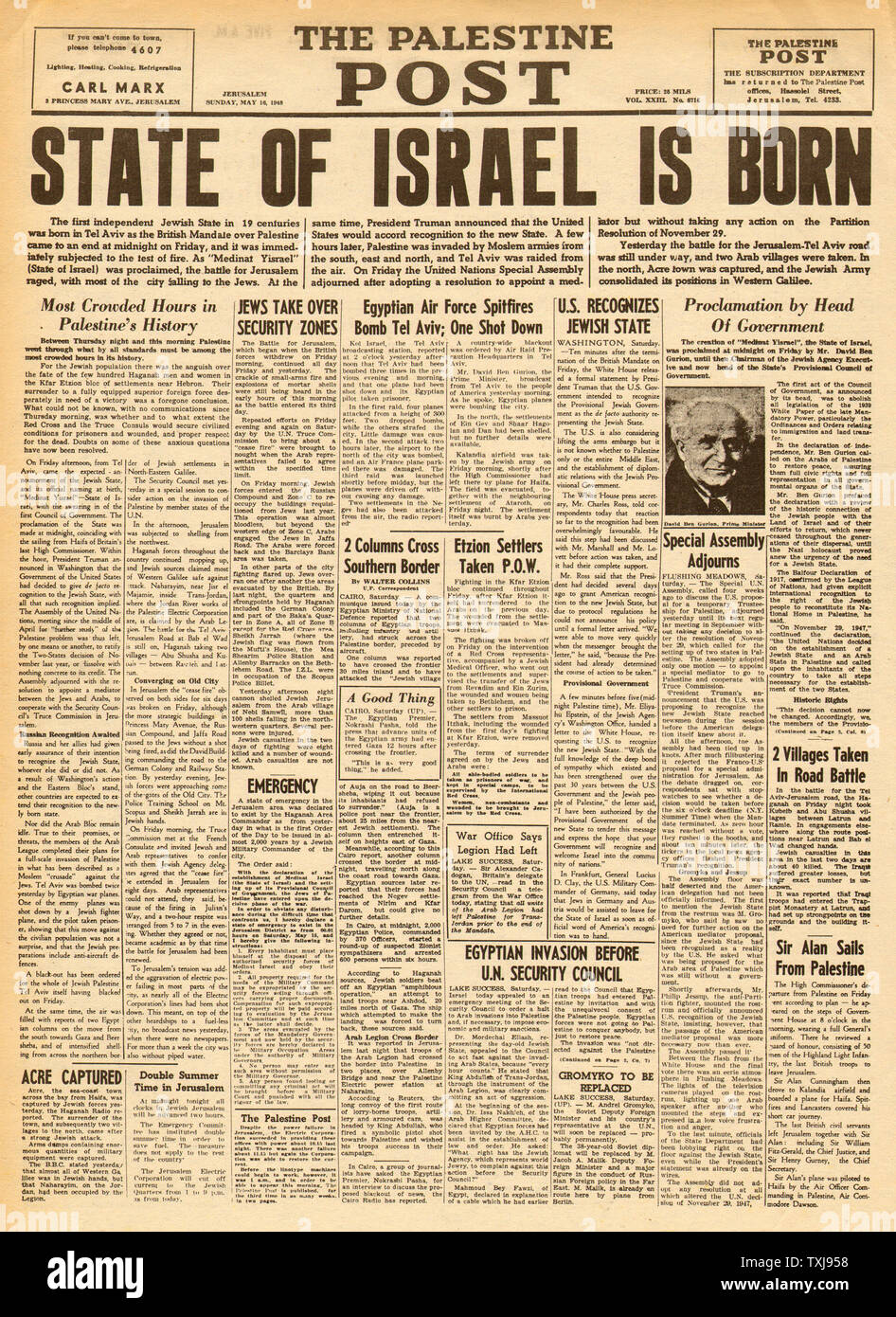 1948 Palestine Post State of Israel is born Stock Photo Alamy