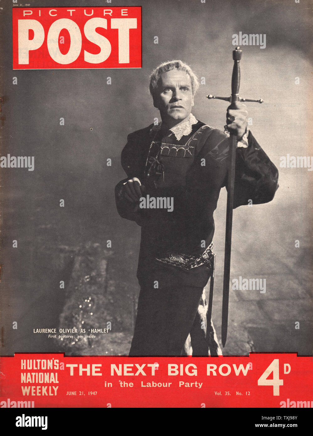 1947 Picture Post magazine front page showing actor Laurence Olivier playing 'Hamlet' Stock Photo