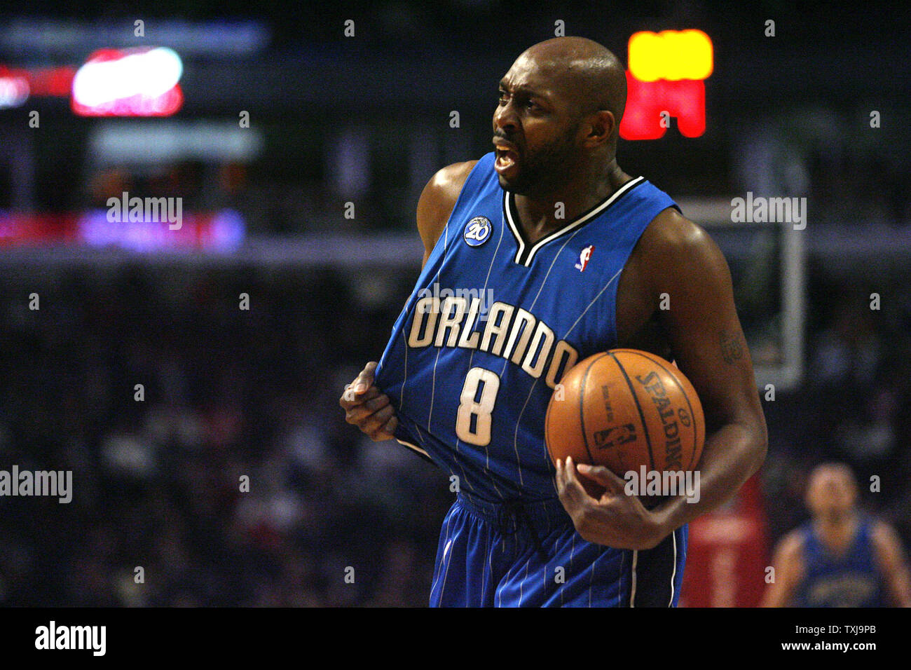 Orlando Magic guard Anthony Johnson complains to the referee during the second quarter against the Chicago Bulls at the United Center in Chicago on February 24, 2009. The Bulls won 120-102. (UPI Photo/Brian Kersey) Stock Photo