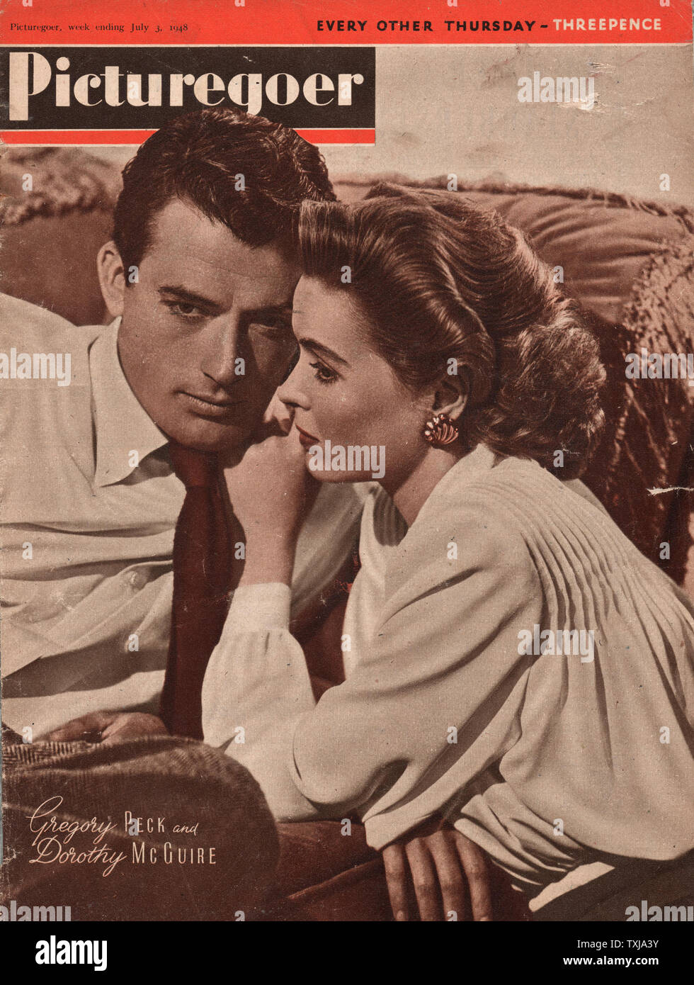 1948 Picturegoer magazine front page actor Gregory Peck and actress Dorothy McGuire Stock Photo