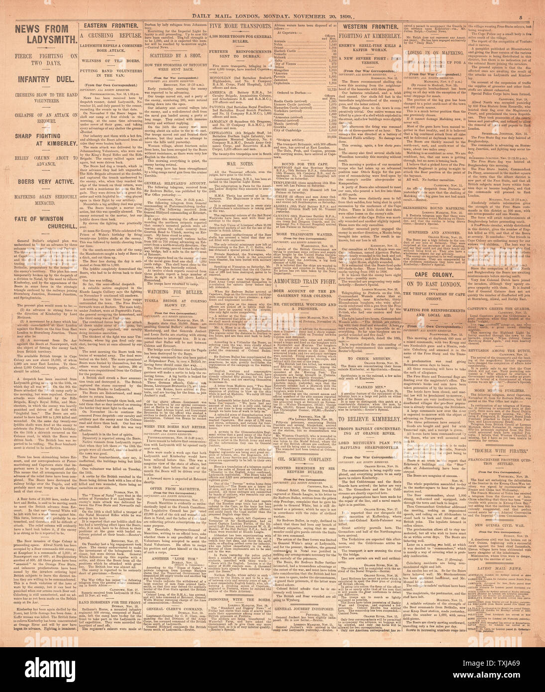 1899 Daily Mail newspaper front page Boer War Stock Photo