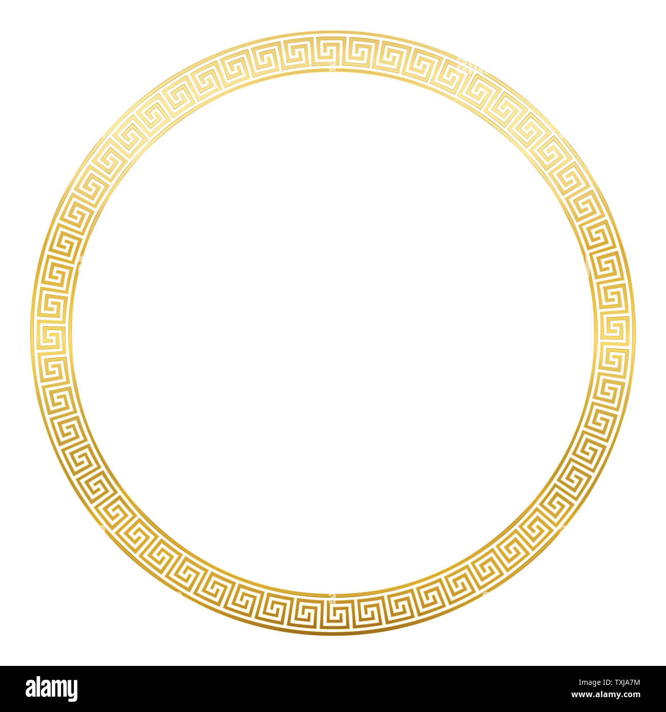 Ancient pattern frame, round golden meander design with seamless greek pattern,  decorative border, constructed from continuous lines. Stock Photo