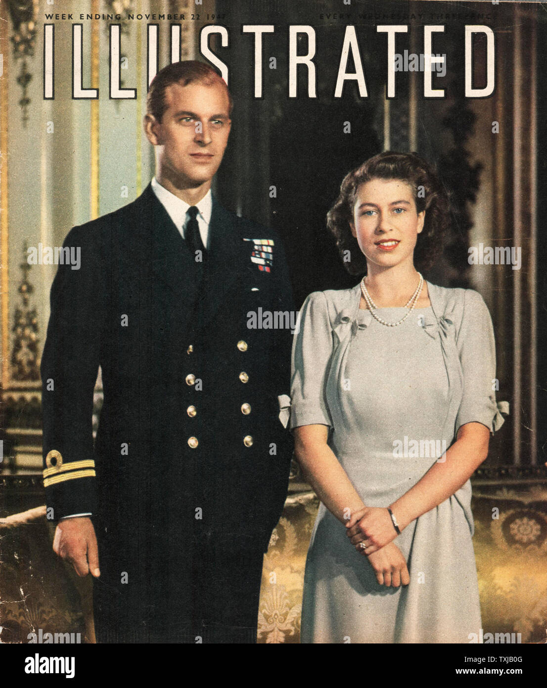1947 Illustrated Magazine Princess Elizabeth marries Philip Mountbatten, Duke of Edinburgh Stock Photo