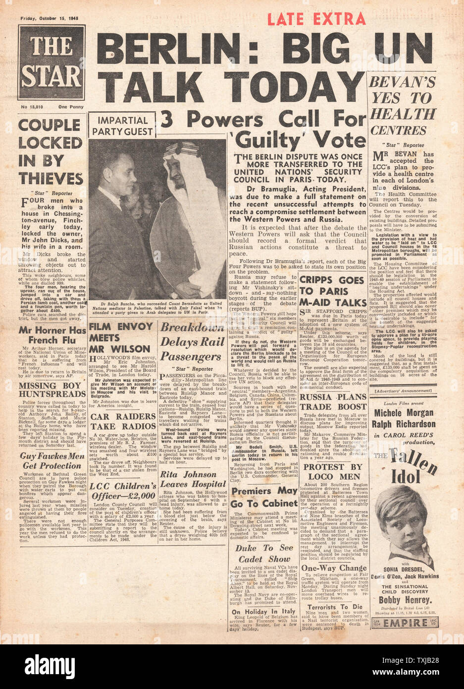 1948 The Star newspaper front page Berlin Airlift Stock Photo