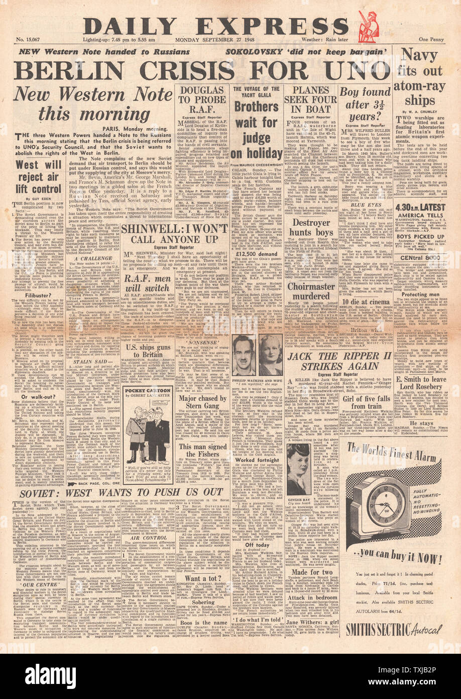 1948 Daily Express newspaper front page Berlin Airlift Stock Photo - Alamy