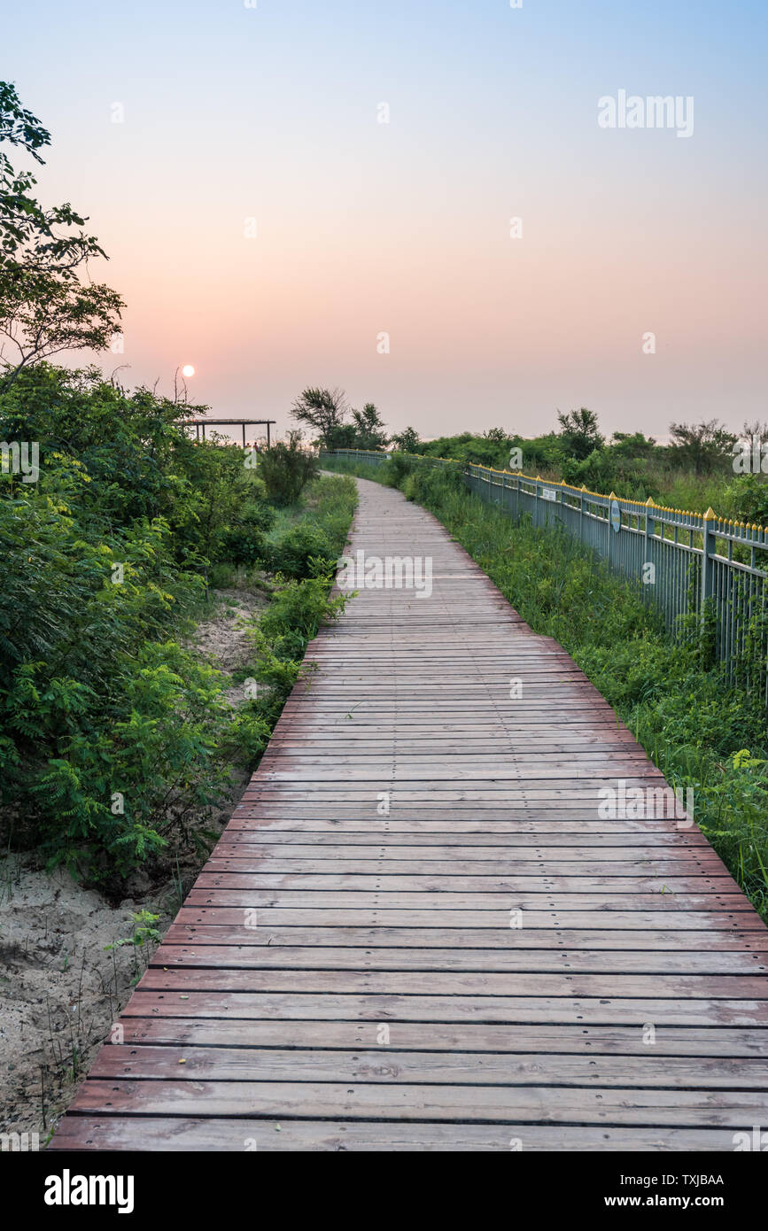 Sunrise Beach woods trestle Stock Photo Alamy